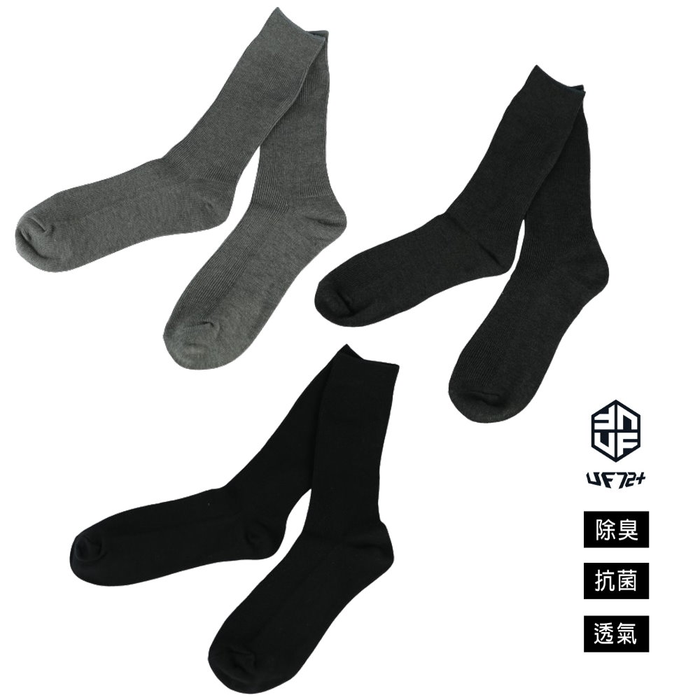 UF72 []三入組/UF5025(24-26)/elf除臭竹炭條紋中統休閒襪
