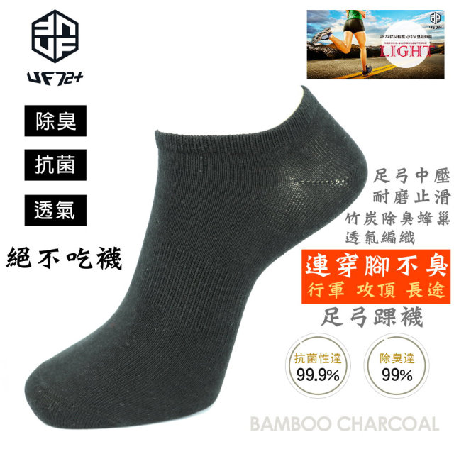 [UF72](三入組)3D消臭足弓輕壓時尚踝襪UF922-1黑色