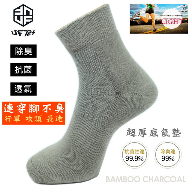 UF72+ (三入組)3D消臭超厚底中壓運動襪UF921-2灰色