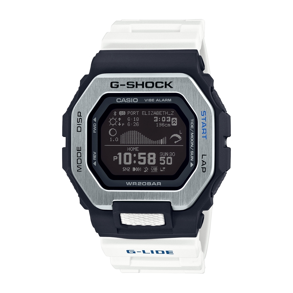 CASIO】G-SHOCK G-SHOCK G-LIDE系列經典設計衝浪者潮汐電子錶-白X黑