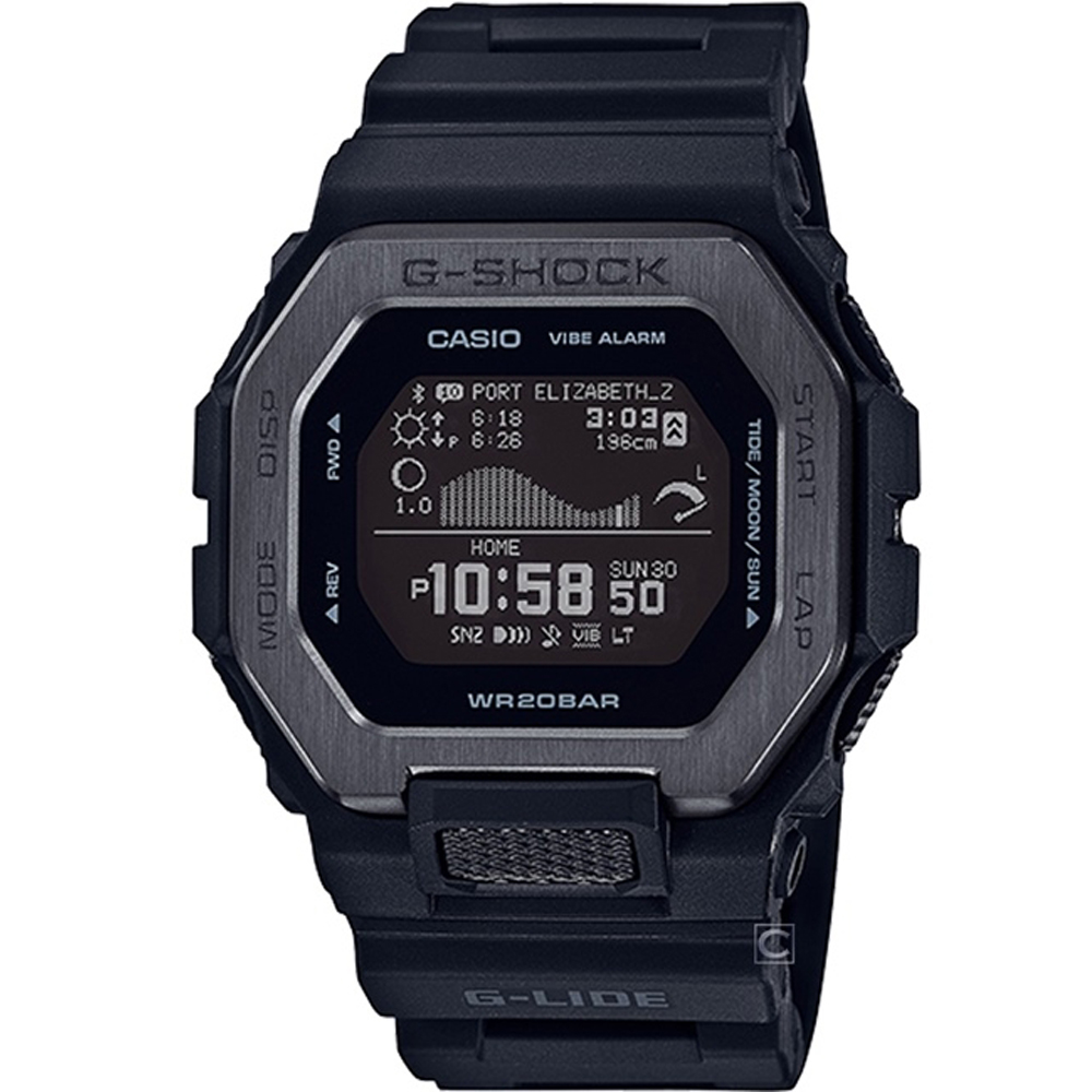 CASIO】G-SHOCK G-LIDE系列經典設計衝浪者潮汐電子錶-全黑(GBX-100NS-1