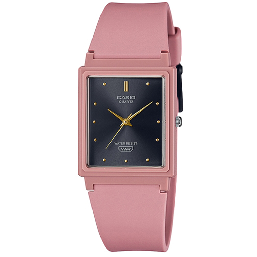 CASIO 卡西歐 超輕巧休閒時尚大地色系列方形數字錶-黑x粉紅 (MQ-38UC-4A)
