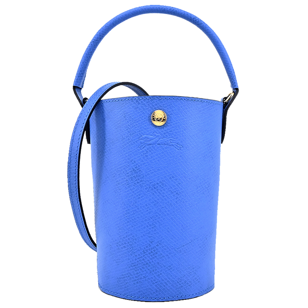 Longchamp PURE系列牛皮壓印手提/斜背水桶包(迷你/鈷藍)