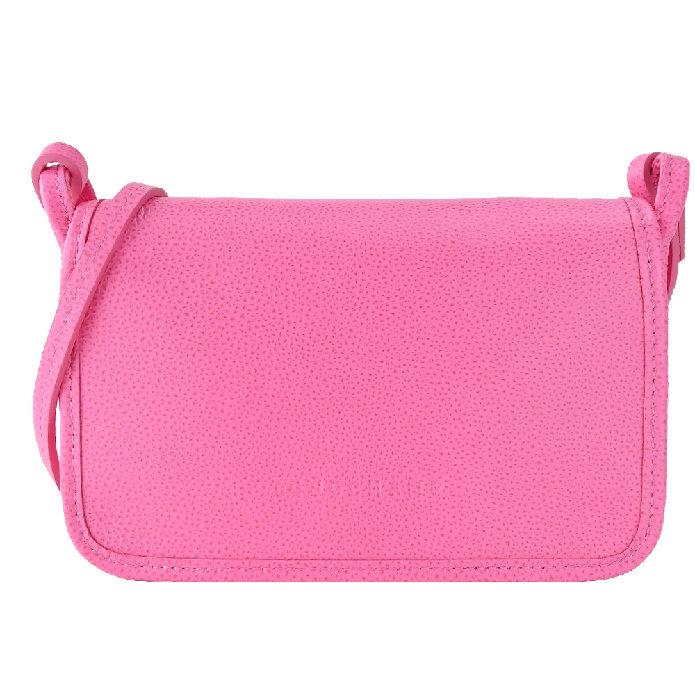 Longchamp LE FOULONN?系列牛皮翻蓋夾式斜背包(糖果粉)