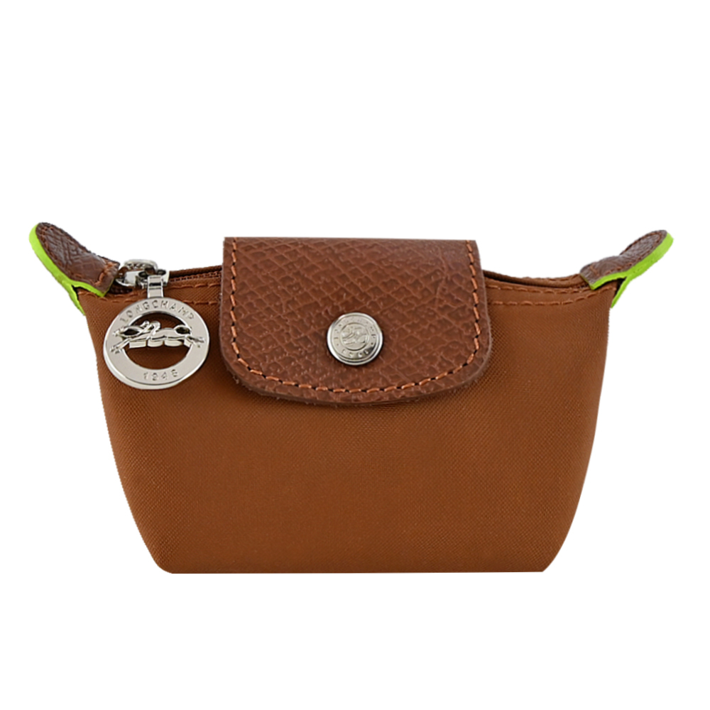 Longchamp LE PLIAGE GREEN系列撞色再生尼龍水餃零錢包(白蘭地酒)