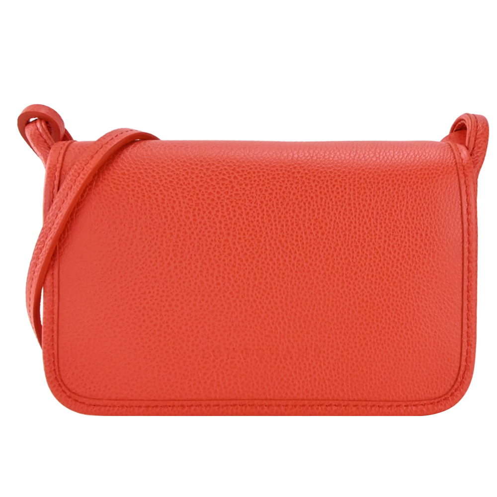 Longchamp LE FOULONN?系列牛皮翻蓋夾式斜背包(柳橙)