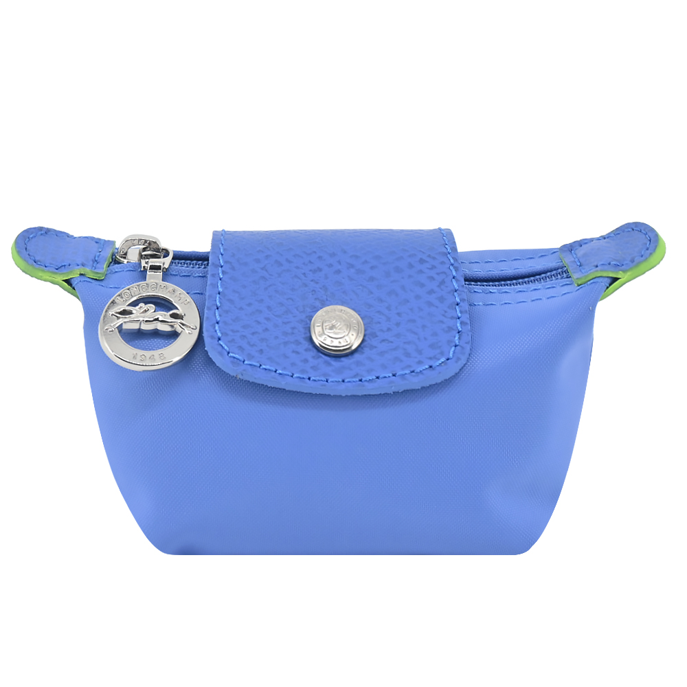 Longchamp LE PLIAGE GREEN系列撞色再生尼龍水餃零錢包(矢車菊藍)