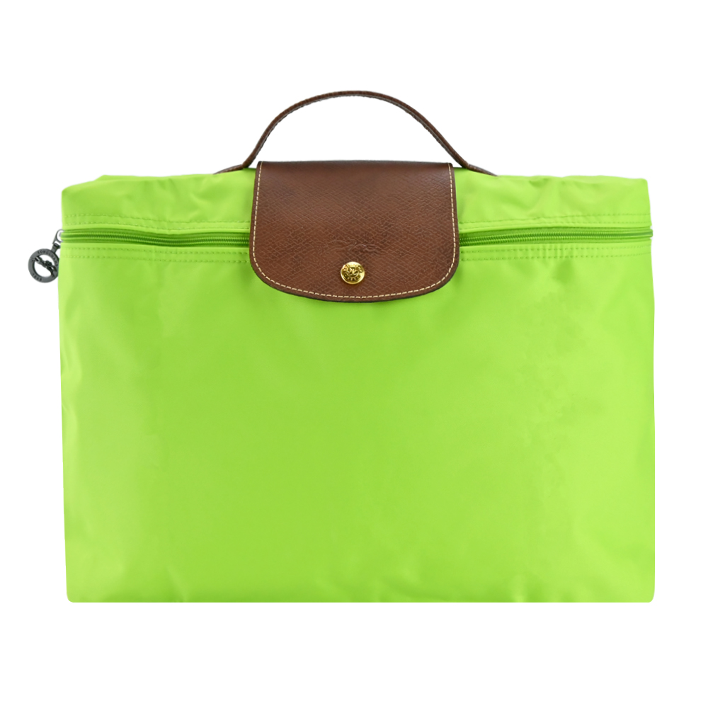 Longchamp LE PLIAGE系列再生尼龍手提摺疊公事包(亮綠)