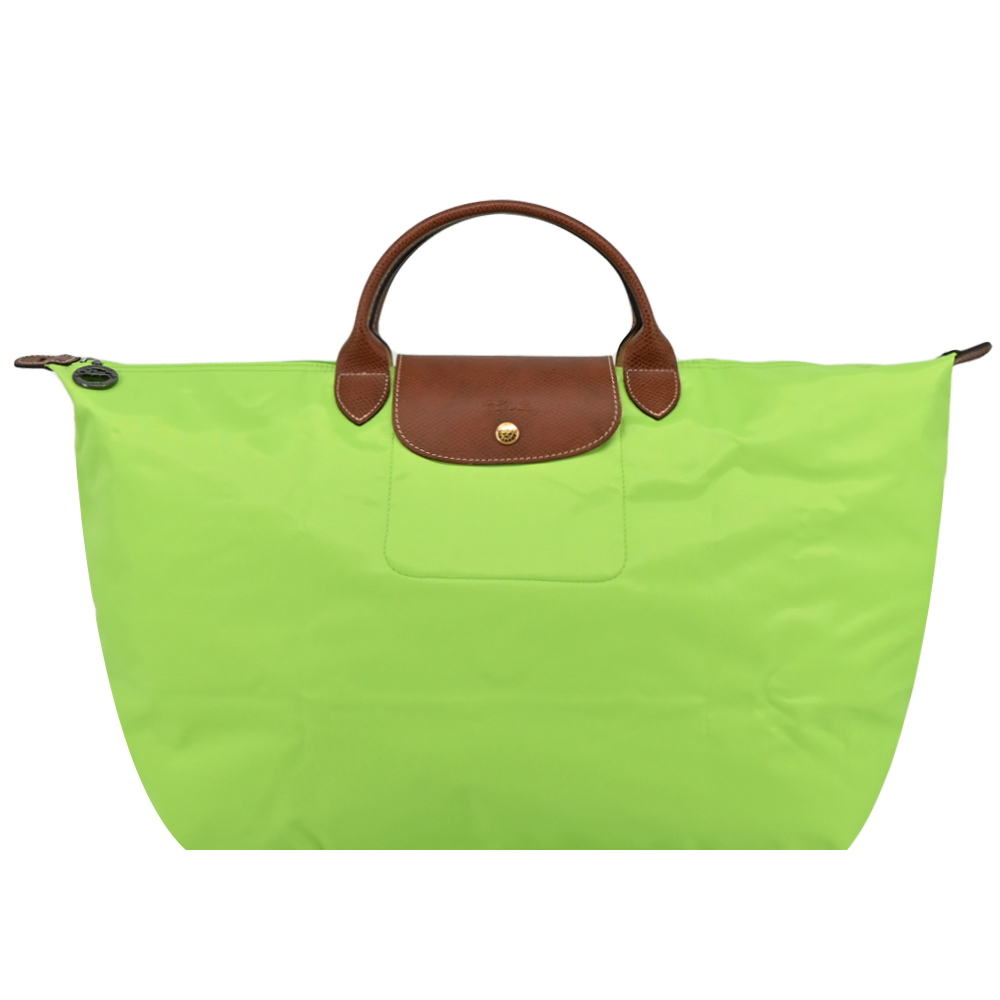 Longchamp LE PLIAGE系列短把再生尼龍摺疊水餃旅行袋(大/亮綠)