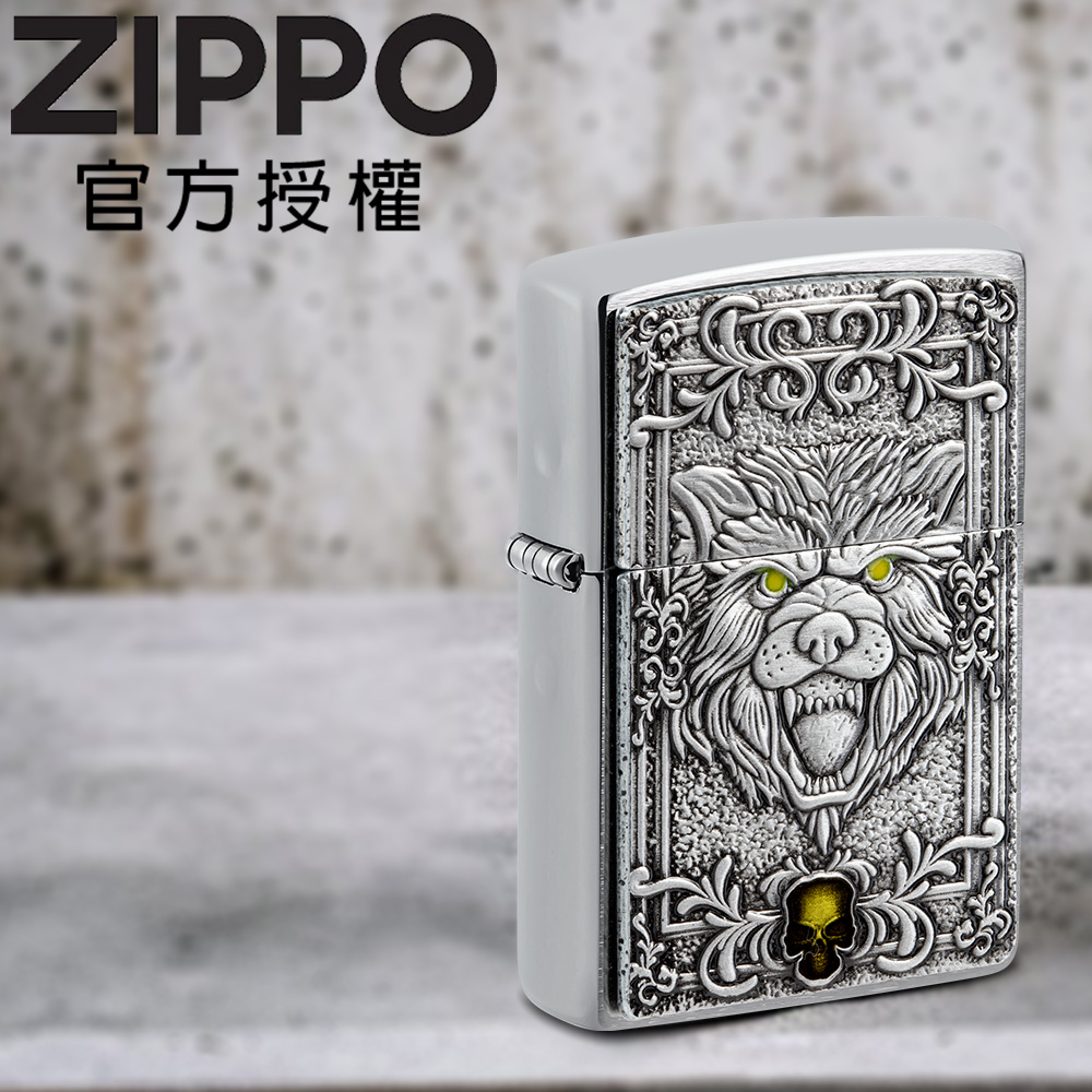 Zippo 【官方授權店】Fierce Wolf Emblem 猛狼貼章防風打火機