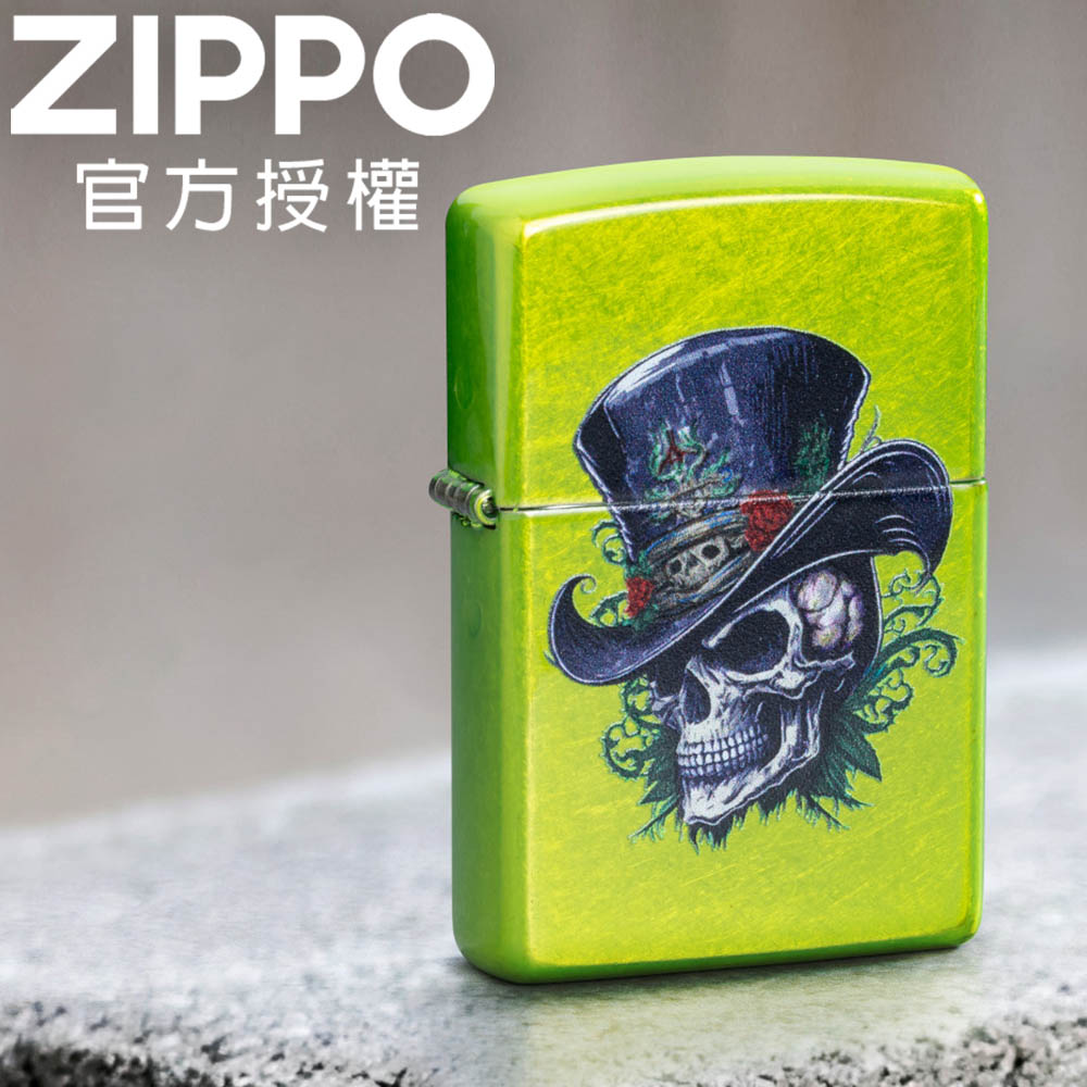 Zippo 【官方授權店】Top Hat Skull Design 大頂帽骷髏設計防風打火機