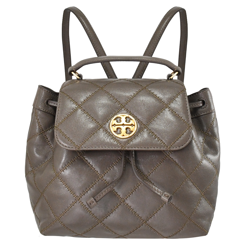 TORY BURCH 經典LOGO束口手提後背包.岩石灰