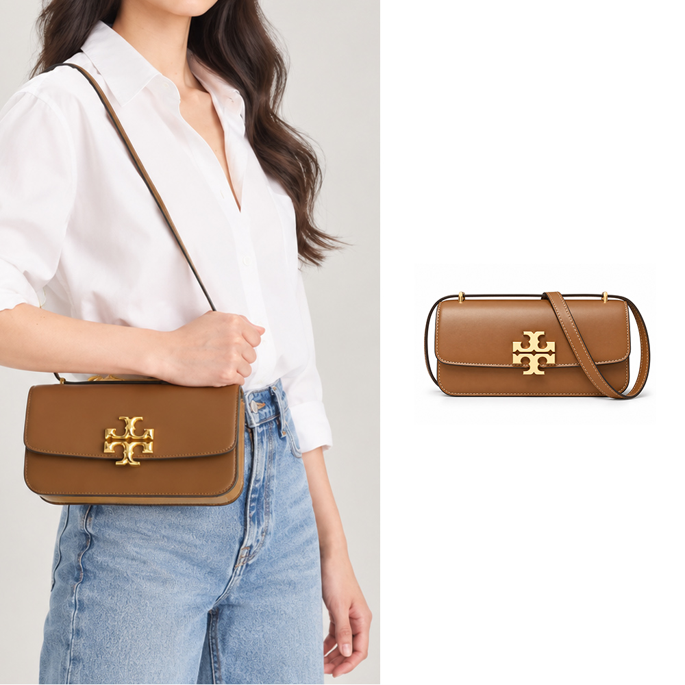 TORY BURCH ELEANOR牛皮磁吸肩背包-棕