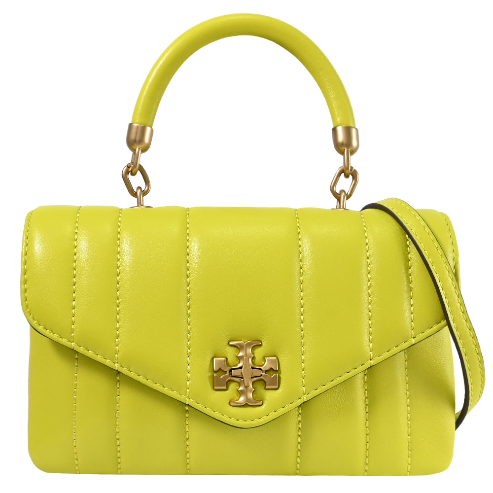 TORY BURCH 經典LOGO翻蓋轉釦兩用包.黃綠色