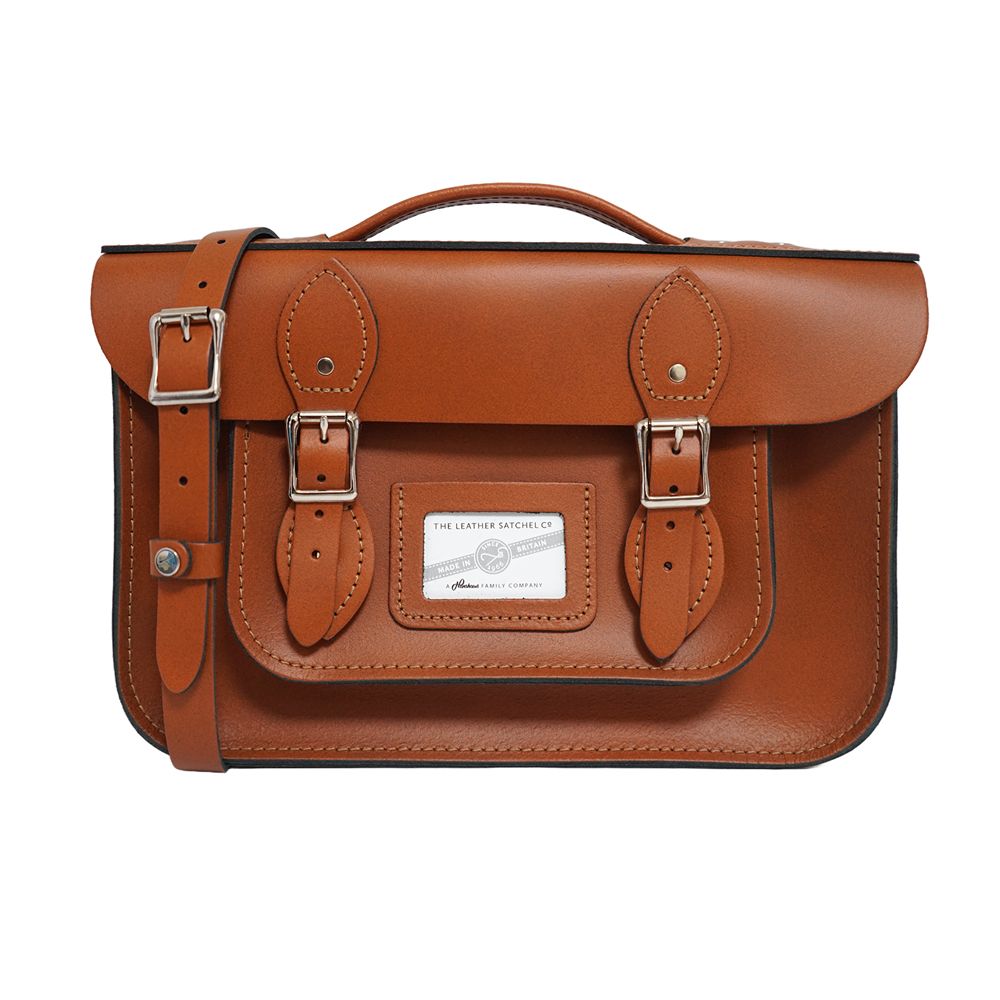 【The Leather Satchel Co.】12.5吋 英國手工牛皮劍橋包 手提包 肩背包 側肩包 多功能兩用包 磁釦與皮帶固定環貼心設計 (栗木棕)