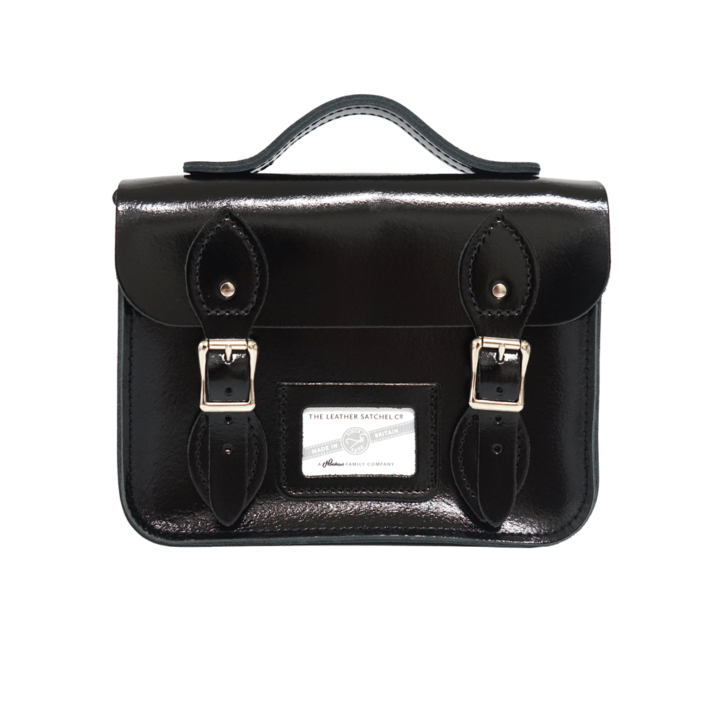 【The Leather Satchel Co.】8.5吋 英國手工牛皮劍橋包 手提包 肩背包 斜背包 側肩包 多功能兩用包 磁釦與皮帶固定環貼心設計 (漆皮黑)