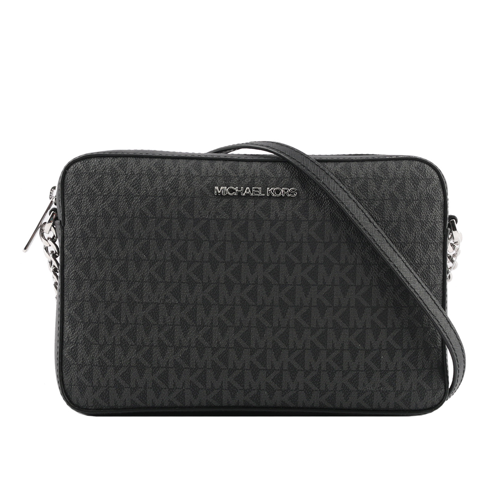 Michael Kors 銀字滿版LOGO拚色方形鏈帶斜背包(黑色) 35F8STTC3B BLACK