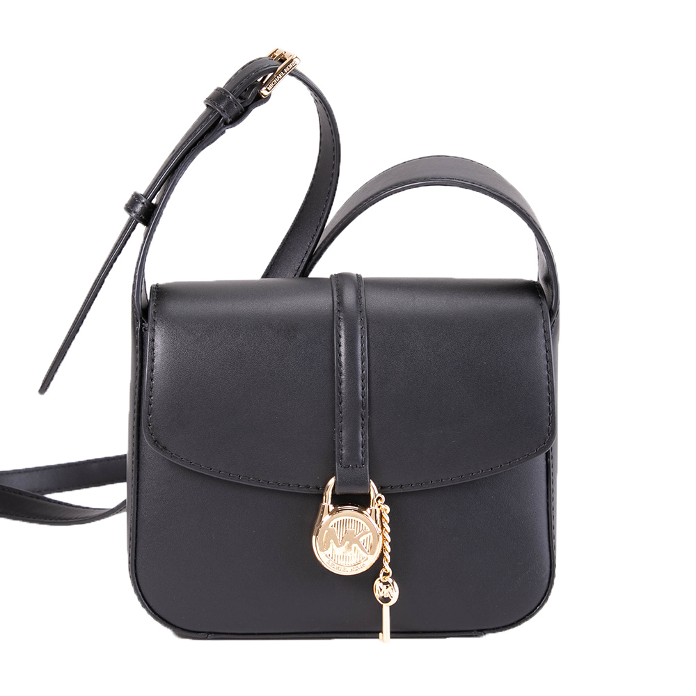 Michael Kors NOIR 細緻皮革小型翻蓋斜背包(黑色)