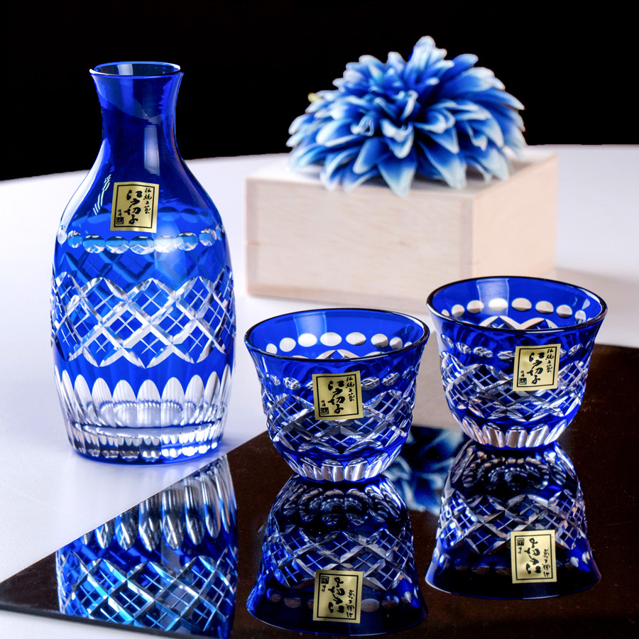 ガラス工芸　睦彰銘　花文　盃　一對　C　R6831 ガラス工芸 睦彰銘 花文 盃 一對 C R6831