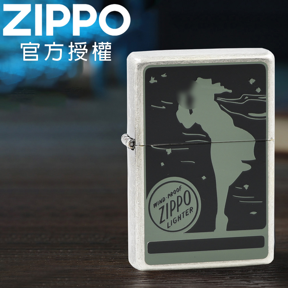 Zippo 【官方授權店】Newtro Windy_MT 經典女郎標誌(仿古銀)防風打火機
