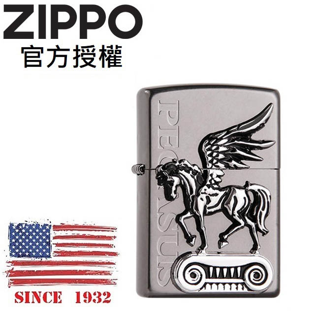 Zippo 【官方授權店】Pegasus BK 黑冰飛馬徽章防風打火機