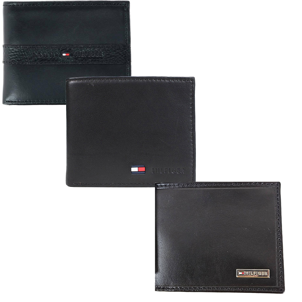 Tommy Hilfiger 旗幟logo零錢袋男短夾禮盒組 國旗中間款.國旗橫條款黑色