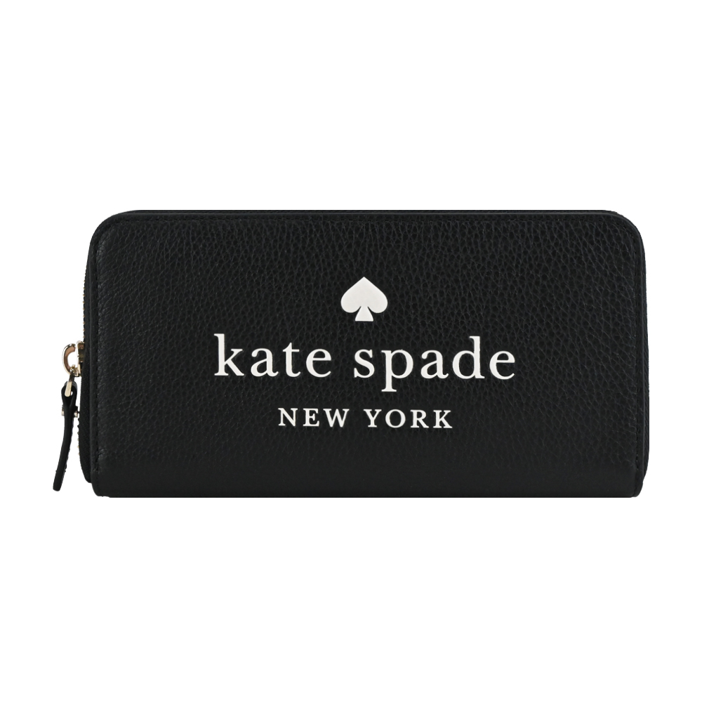 Kate Spade 荔枝紋壓印LOGO拉鍊長夾-黑