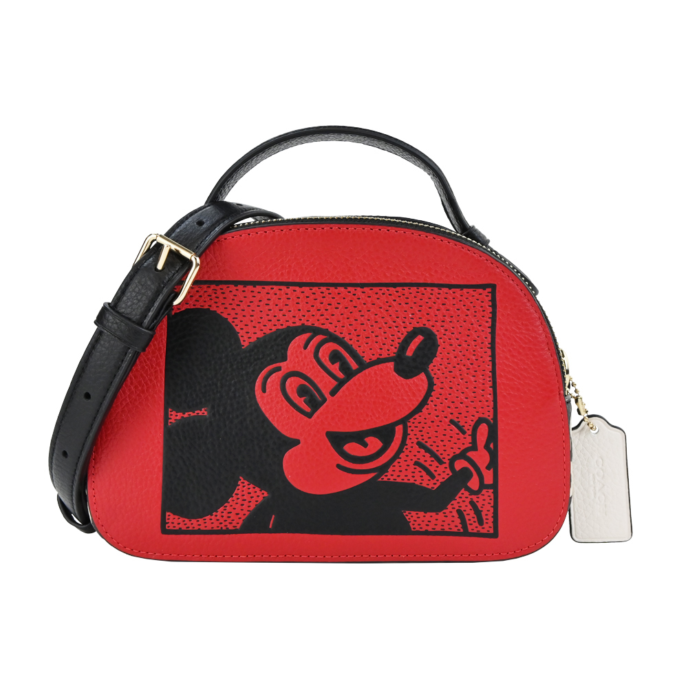 COACH 蔻馳 Disney聯名款米奇撞色皮革雙層兩用包(紅)