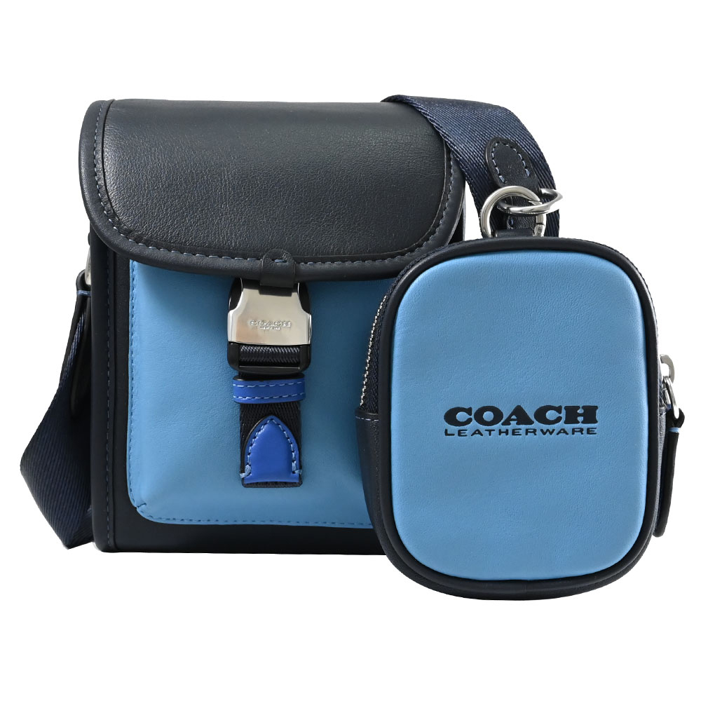 COACH 蔻馳 CHARTER 撞色皮革二合一斜背小包.午夜藍