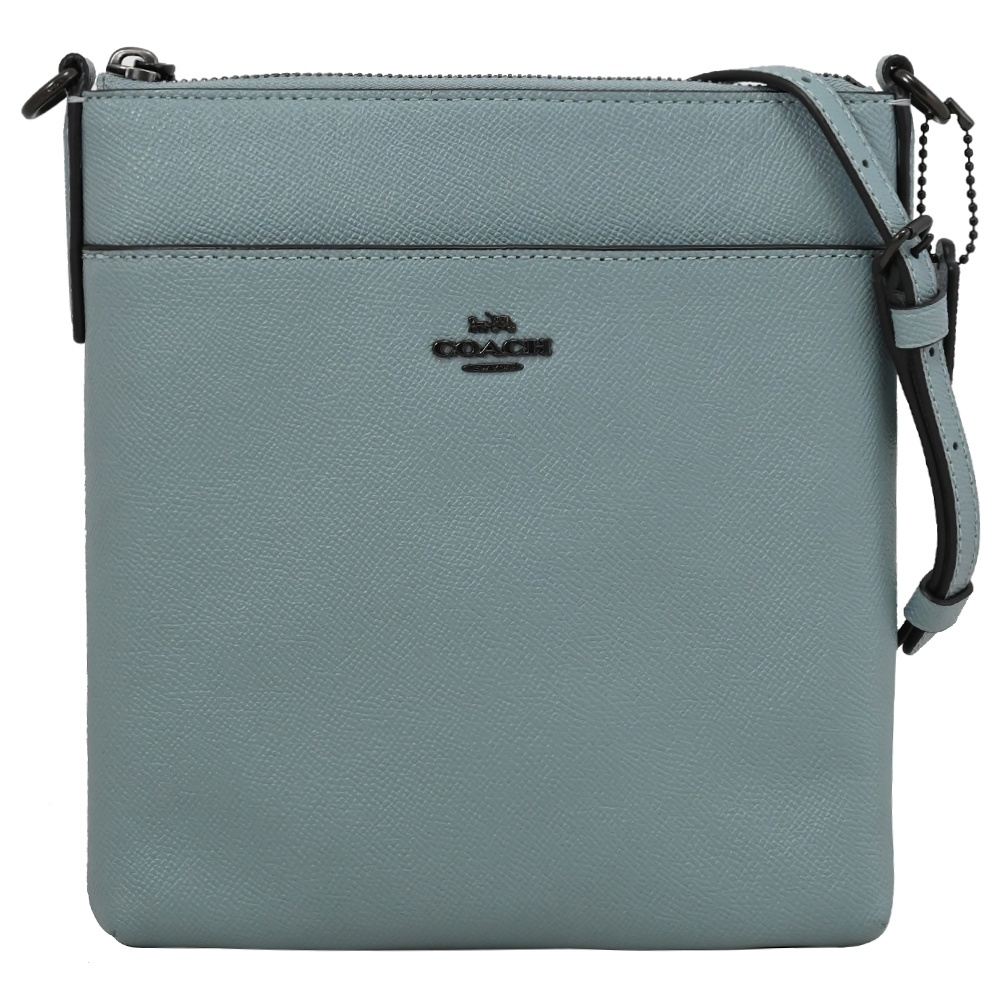 COACH 蔻馳 馬車LOGO荔紋皮革斜背包.灰藍