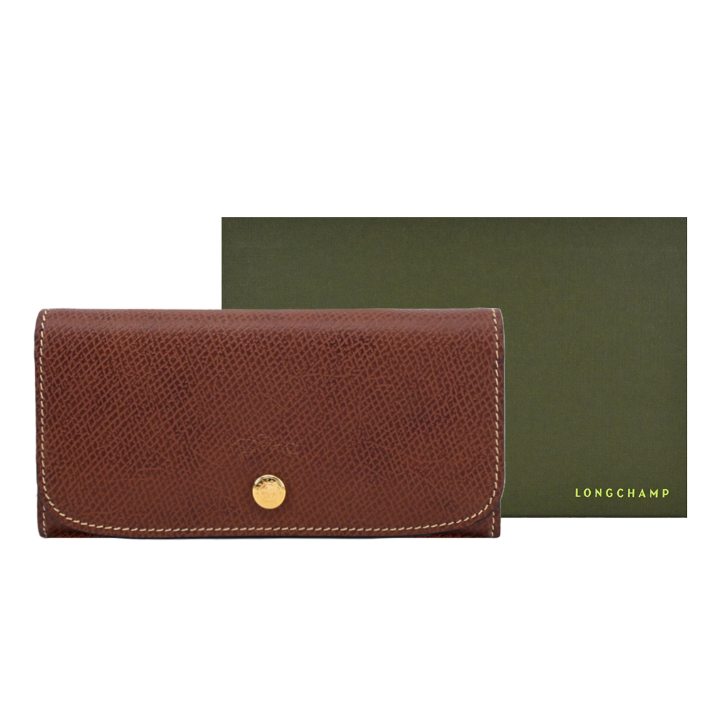 Longchamp ÉPURE系列牛皮壓印翻蓋長夾(棕)