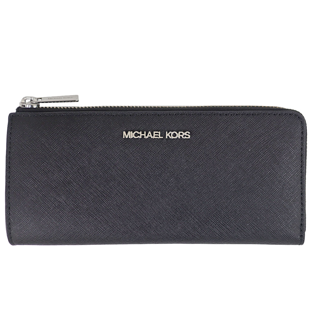 Michael Kors Jet Set 黑MK銀字防刮皮革L拉鍊長夾
