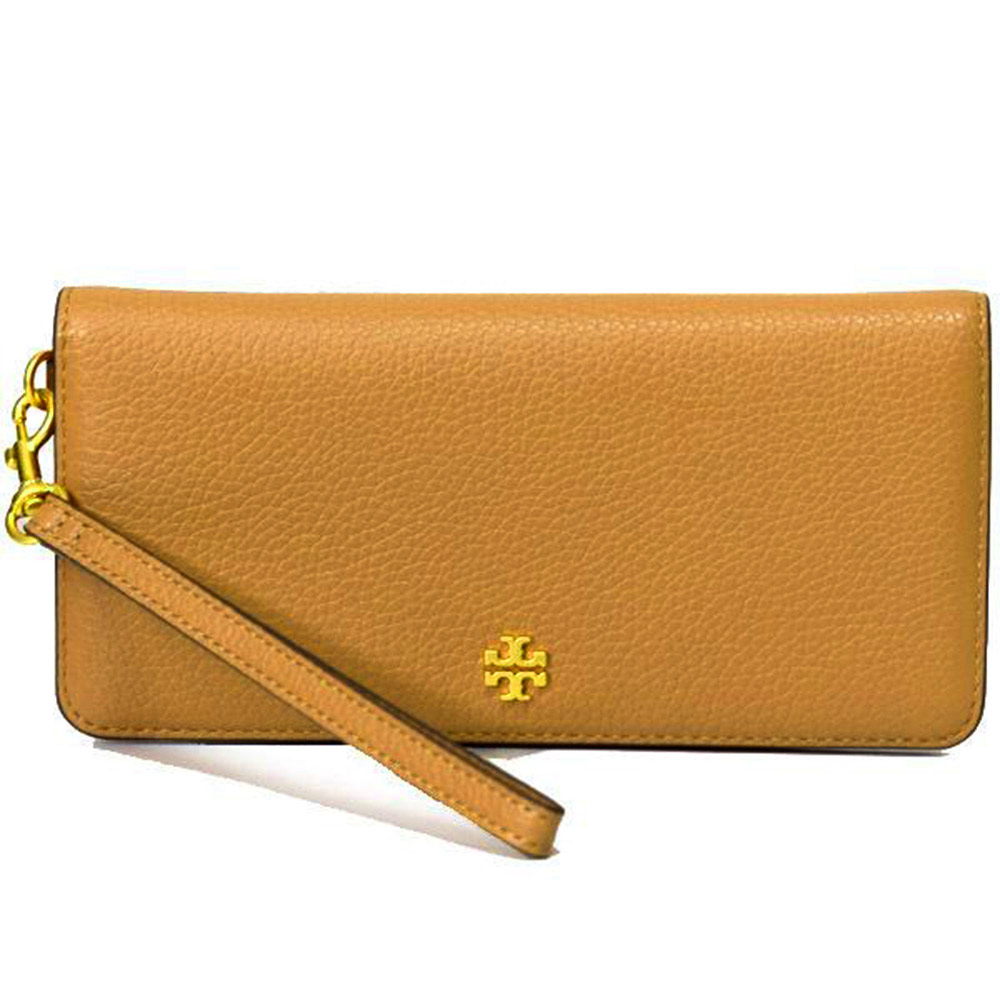 TORY BURCH 雙T-LOGO皮革長夾-焦糖