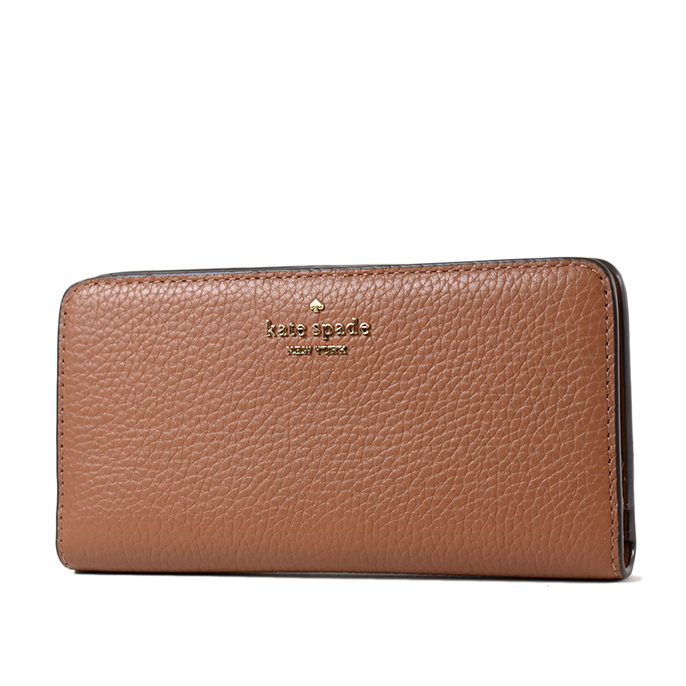 Kate Spade 荔枝紋釦式對開長夾-焦糖色/全新-展示品出清