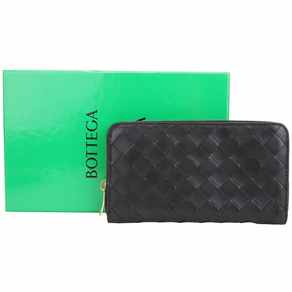 BOTTEGA VENETA 寶緹嘉 BV Intrecciato 編織牛羊皮8卡拉鍊長夾(黑色)