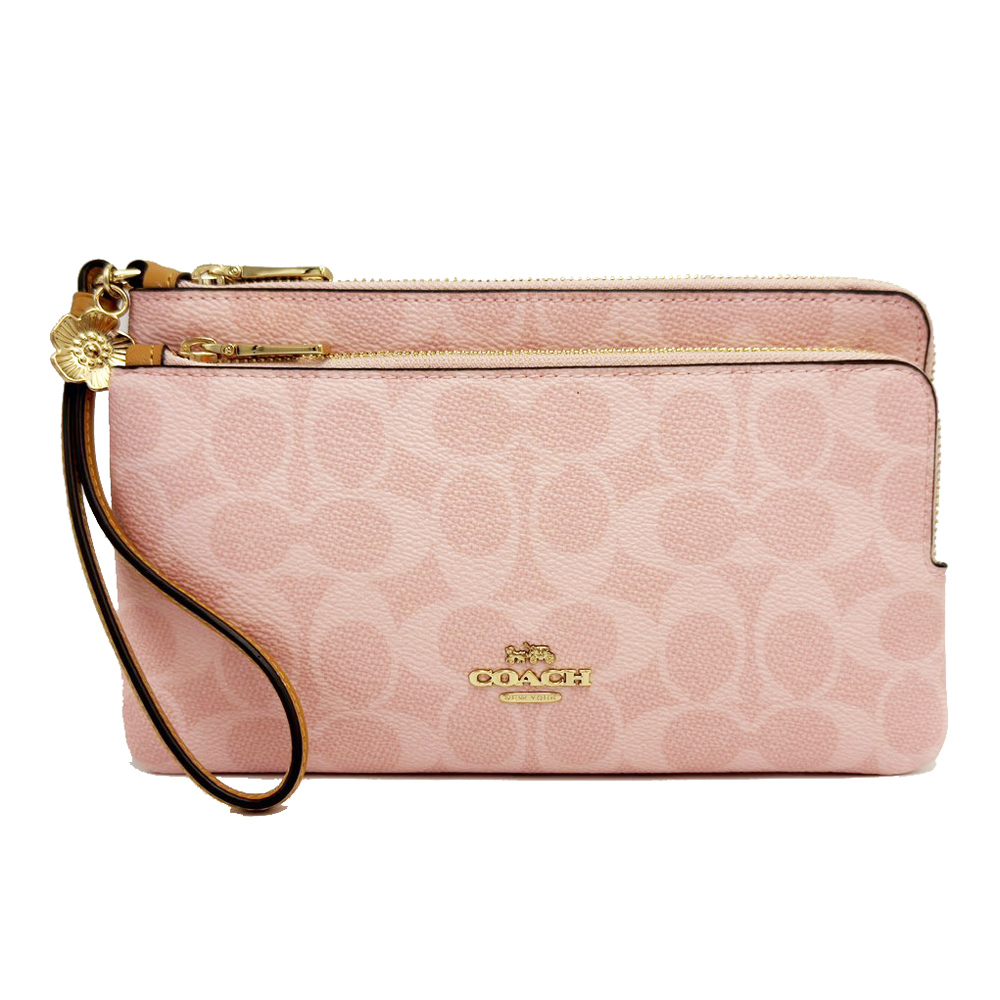 COACH 蔻馳 C LOGO長夾式雙層大手拿包/零錢包(粉)