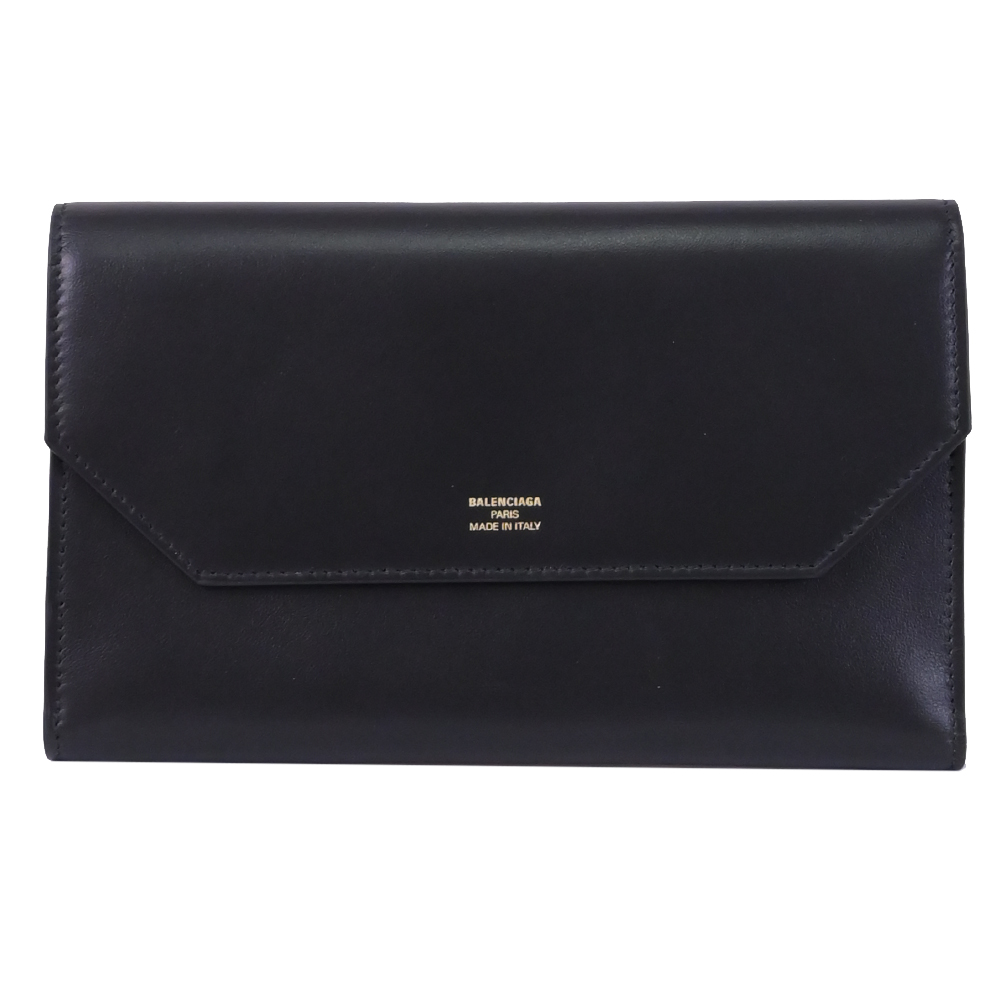 BALENCIAGA 巴黎世家 牛皮寬版翻蓋多卡長夾.黑/灰