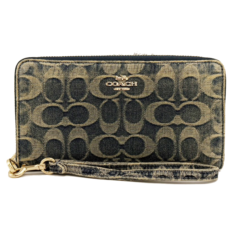 COACH 蔻馳 C LOGO手掛式拉鍊零錢袋長夾(仿舊牛仔藍)
