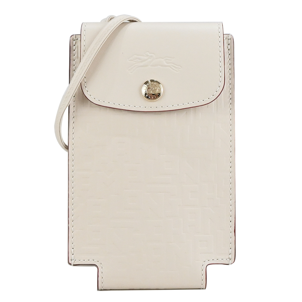 Longchamp LE PLIAGE CUIR LGP系列牛皮壓印手機斜背包(亞麻)