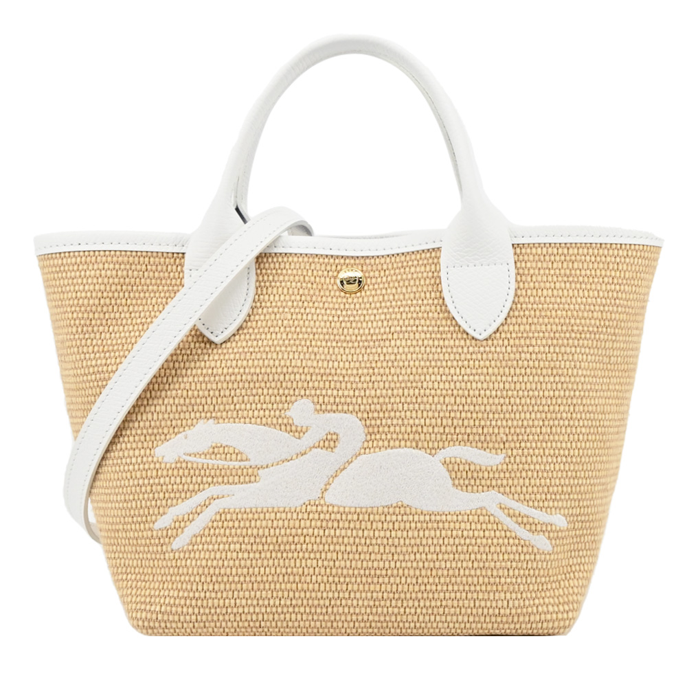 Longchamp LE PANIER PLIAGE系列編織奔馬兩用包(小/白)