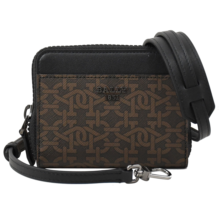BALLY BIVYON 金屬LOGO頸掛/斜背卡片零錢包.深咖