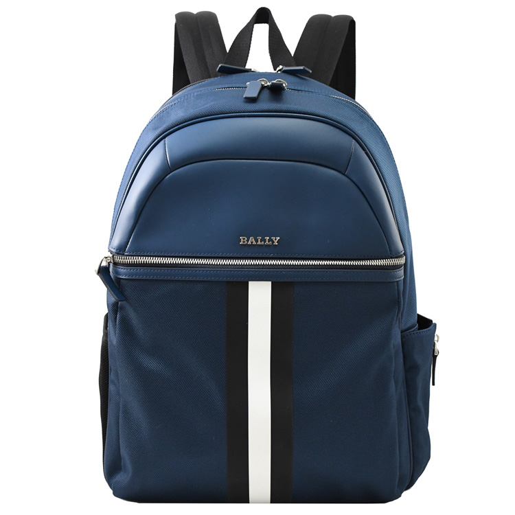 BALLY TOLAND 經典條紋尼龍雙層後背包.藍