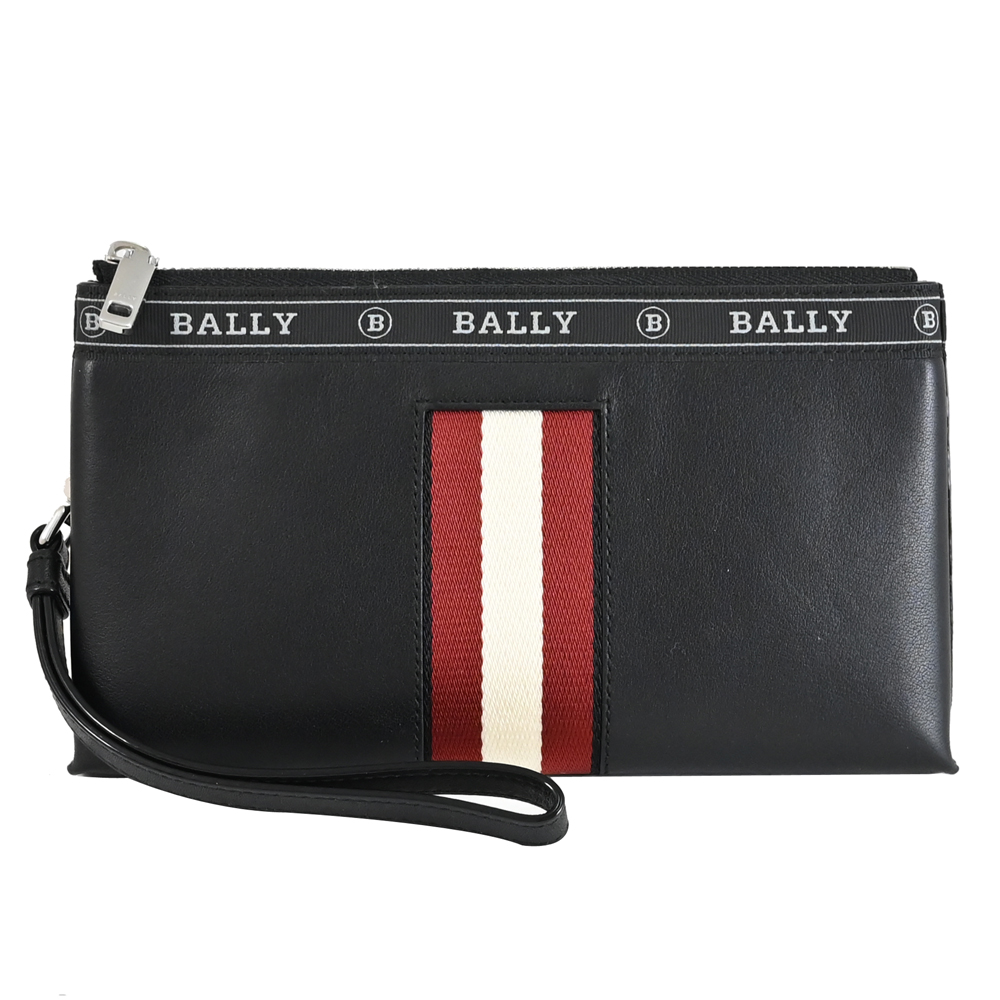 BALLY BERYER 經典條紋牛皮拉鍊手拿包.黑