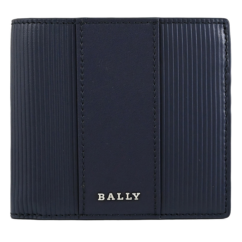 BALLY LYIES 線條壓紋牛皮4卡零錢短夾.深藍