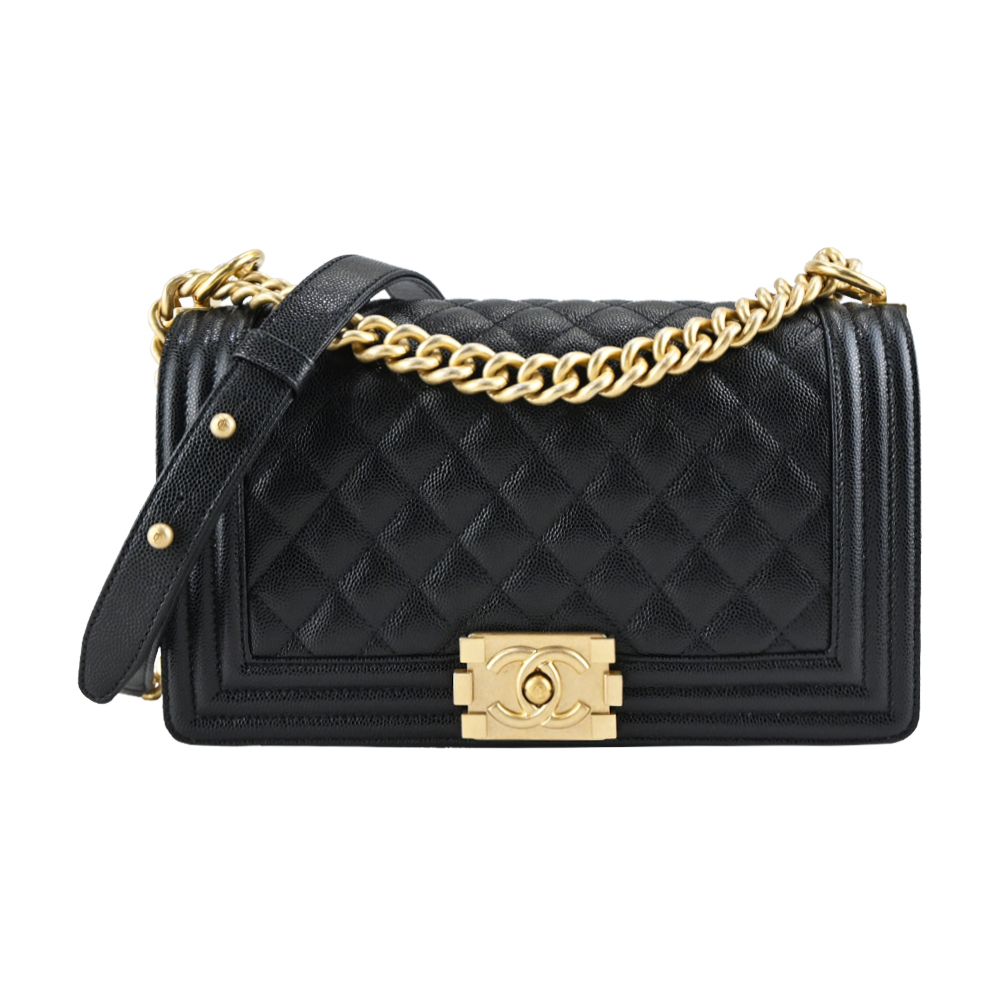 CHANEL 香奈兒經典金釦小牛皮Boy 20cm (黑色) A67085 Y09939