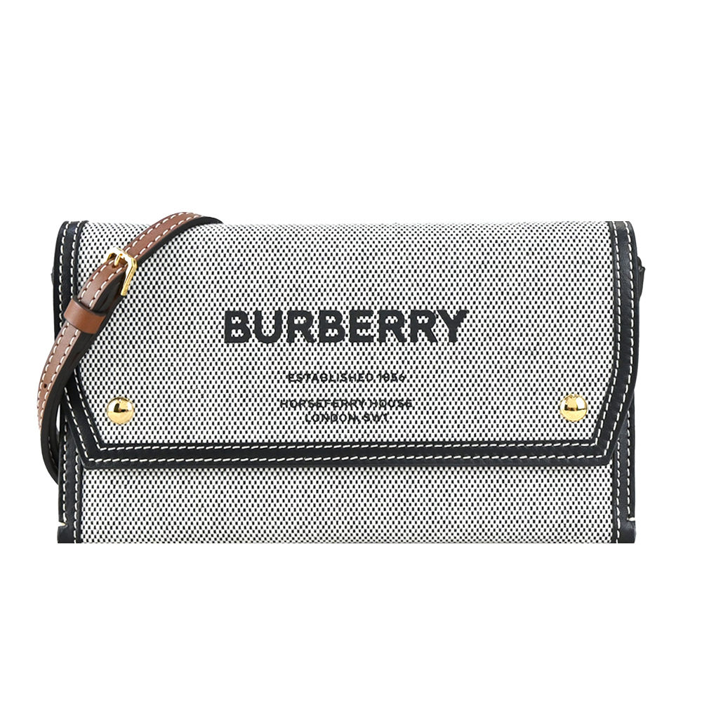 BURBERRY Horseferry系列刺繡LOGO 帆布斜背包(米) - PChome 24h購物