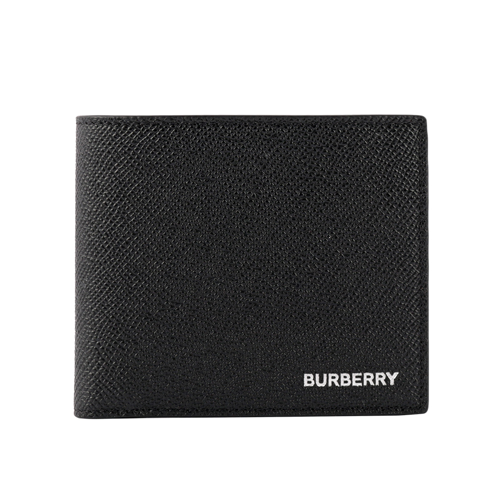 BURBERRY 銀色Logo防刮牛皮8卡對開短夾(黑色) 8014653 - PChome 24h購物