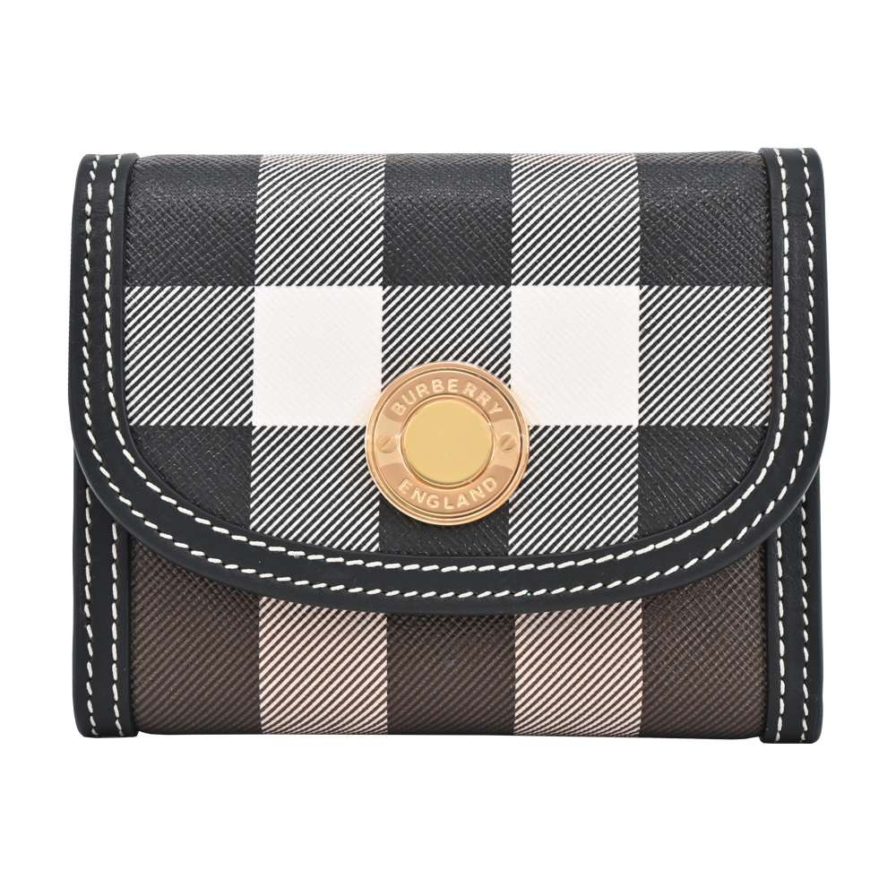 BURBERRY 巴寶莉 浮雕LOGO格紋 皮革小型三折短夾(暗樺木棕色)