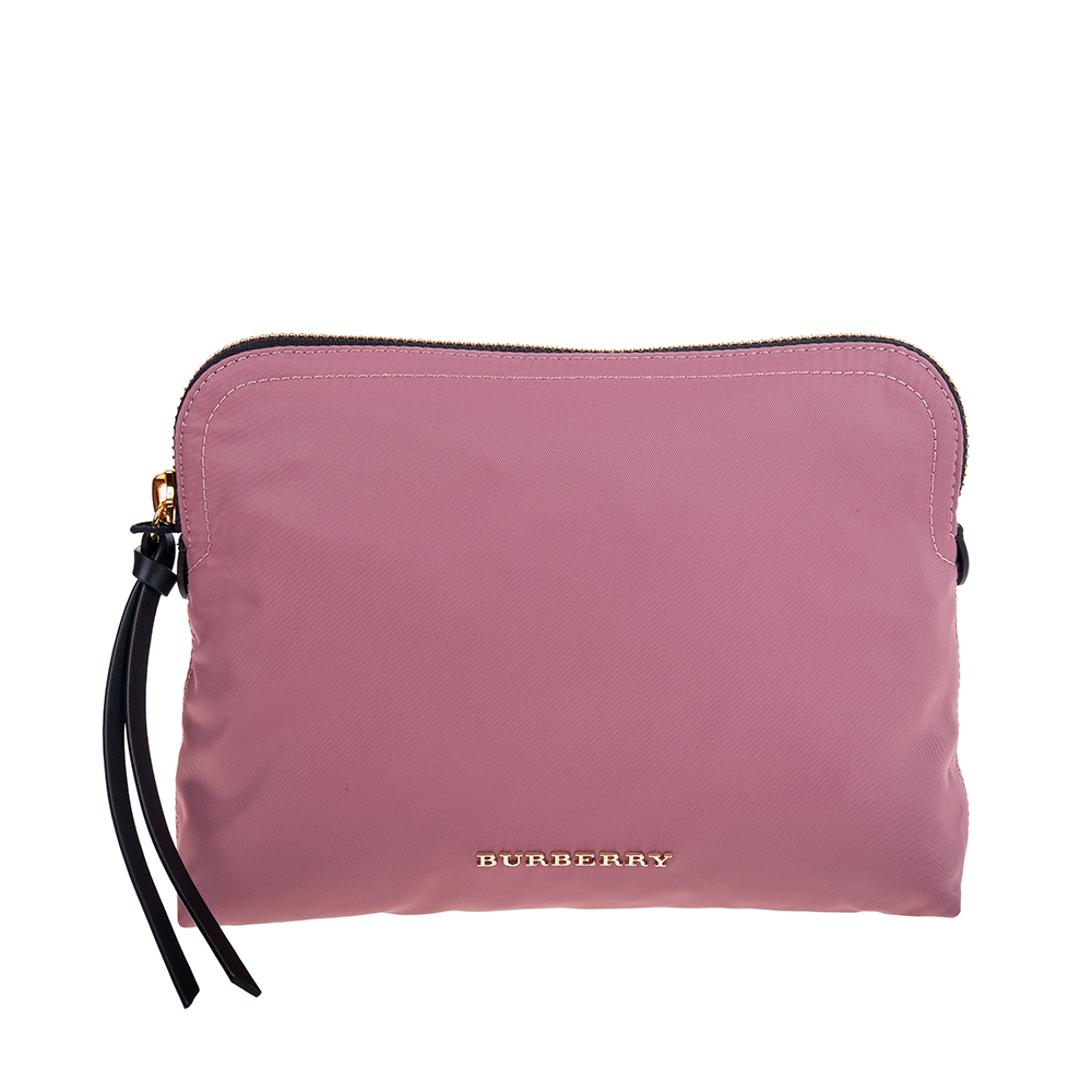 BURBERRY 巴寶莉 BUEBERRY 經典尼龍帆布金標LOGO化妝收納包 (粉葵色)