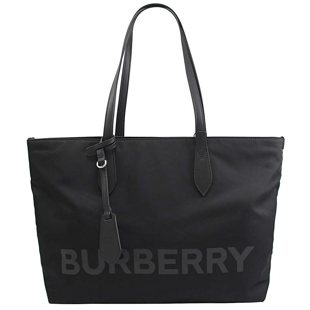 BURBERRY 巴寶莉 燙印LOGO尼龍肩背托特包.黑 中